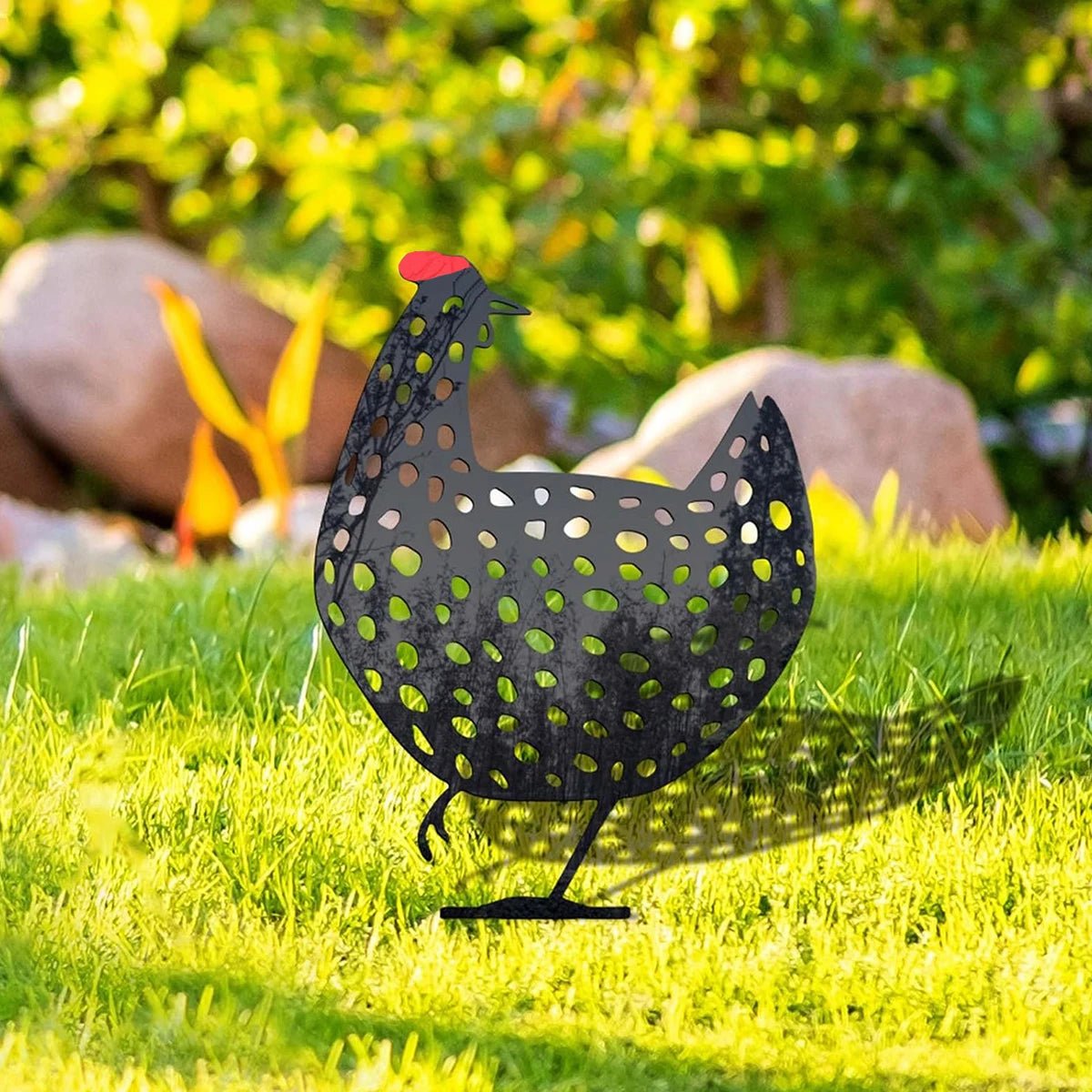 1pc Lovely Garden Decorations Garden Decorative Stakes Metal Chicken Garden Decorations Lawn Stake Decorations Laventi