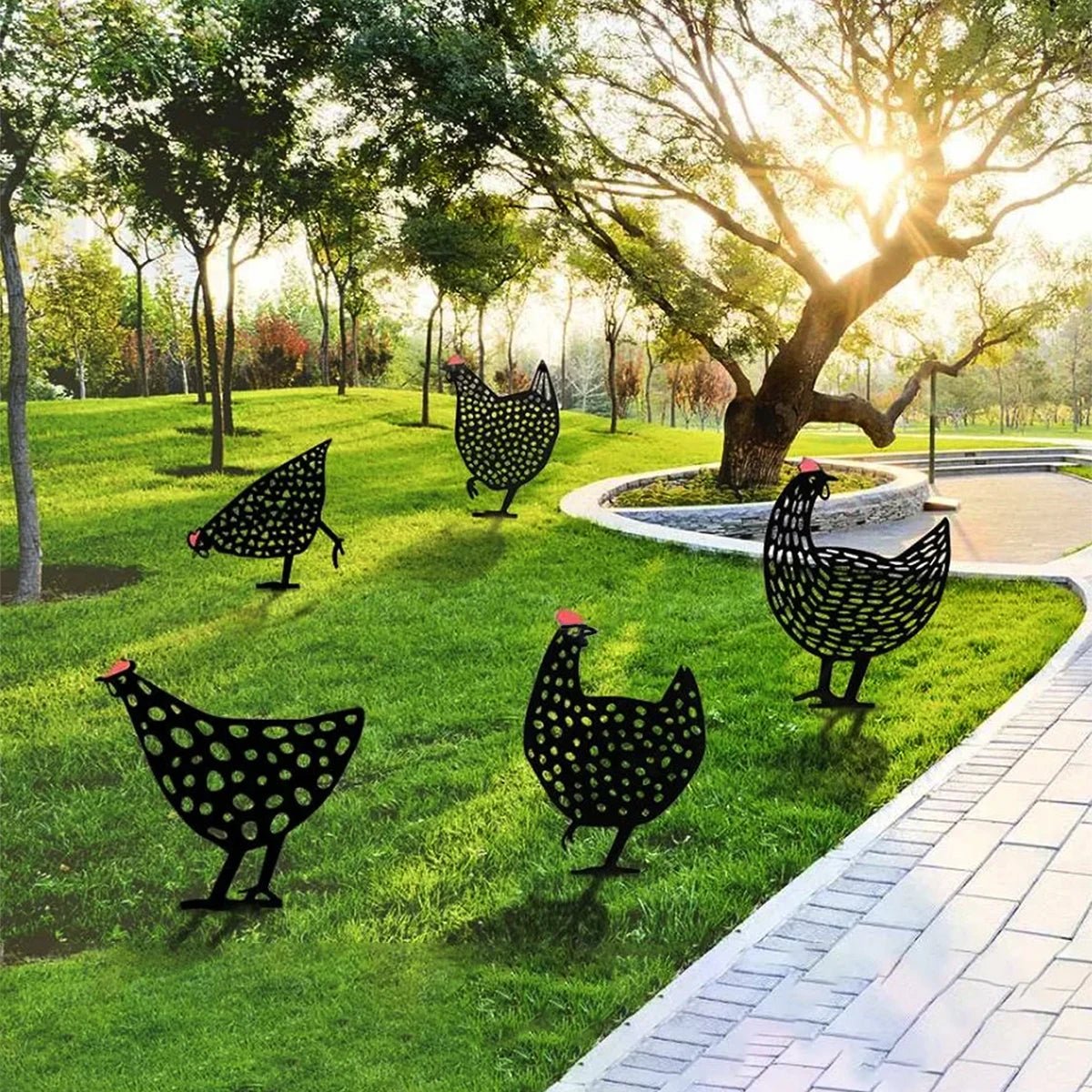 1pc Lovely Garden Decorations Garden Decorative Stakes Metal Chicken Garden Decorations Lawn Stake Decorations Laventi