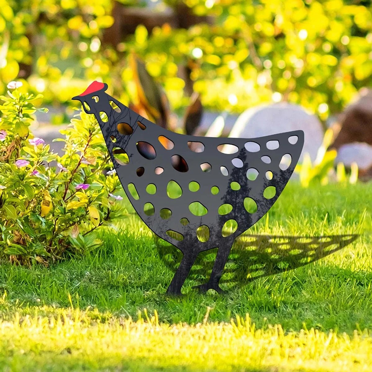 1pc Lovely Garden Decorations Garden Decorative Stakes Metal Chicken Garden Decorations Lawn Stake Decorations Laventi