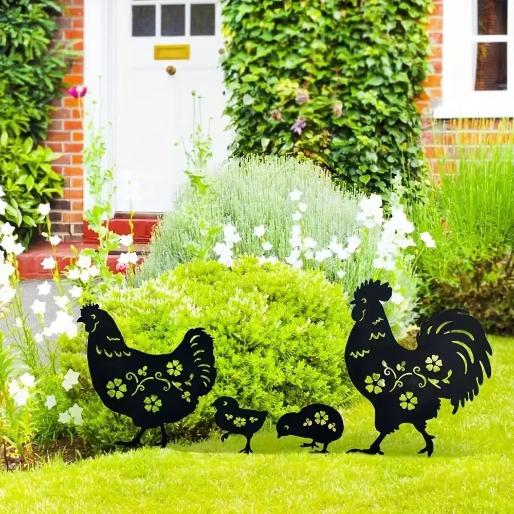 Carte décorative en métal jetable pour jardin, jolie coq, poule, poussin, créatif, famille, pelouse, prise, doux, 4 pièces Laventi